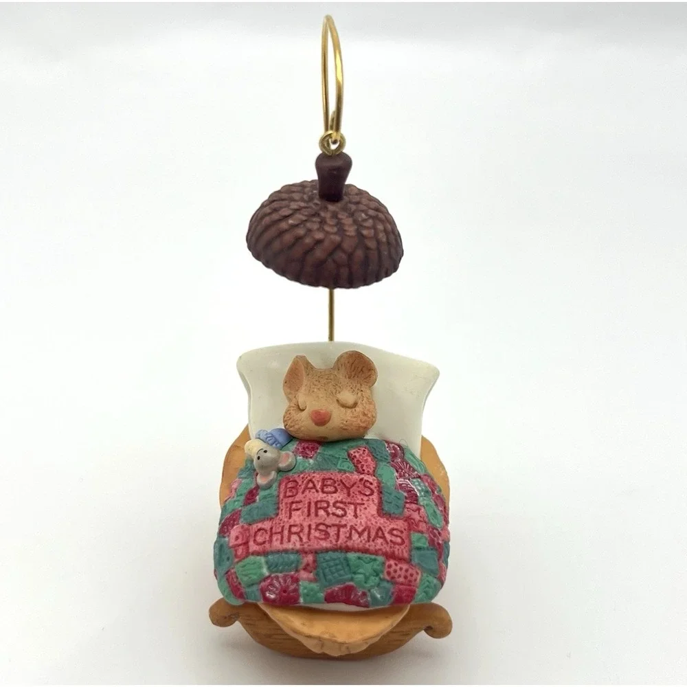 Hallmark‎ Keepsake Ornament Baby's First Christmas Sleeping Mouse in Walnut 2000